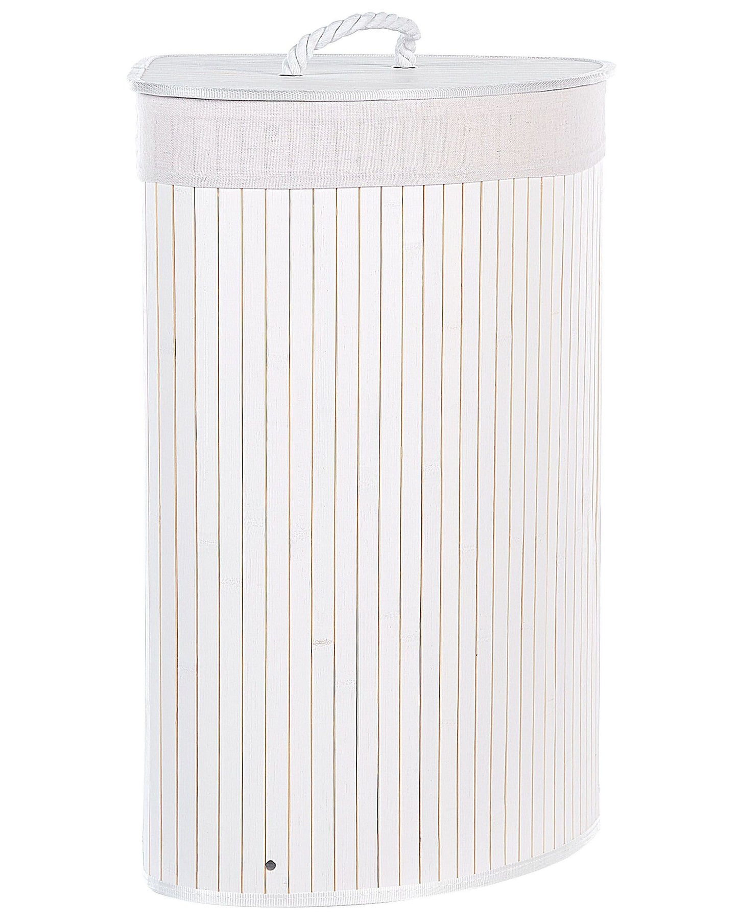 Boho White Bamboo Storage Basket With Lid Laundry Bin
