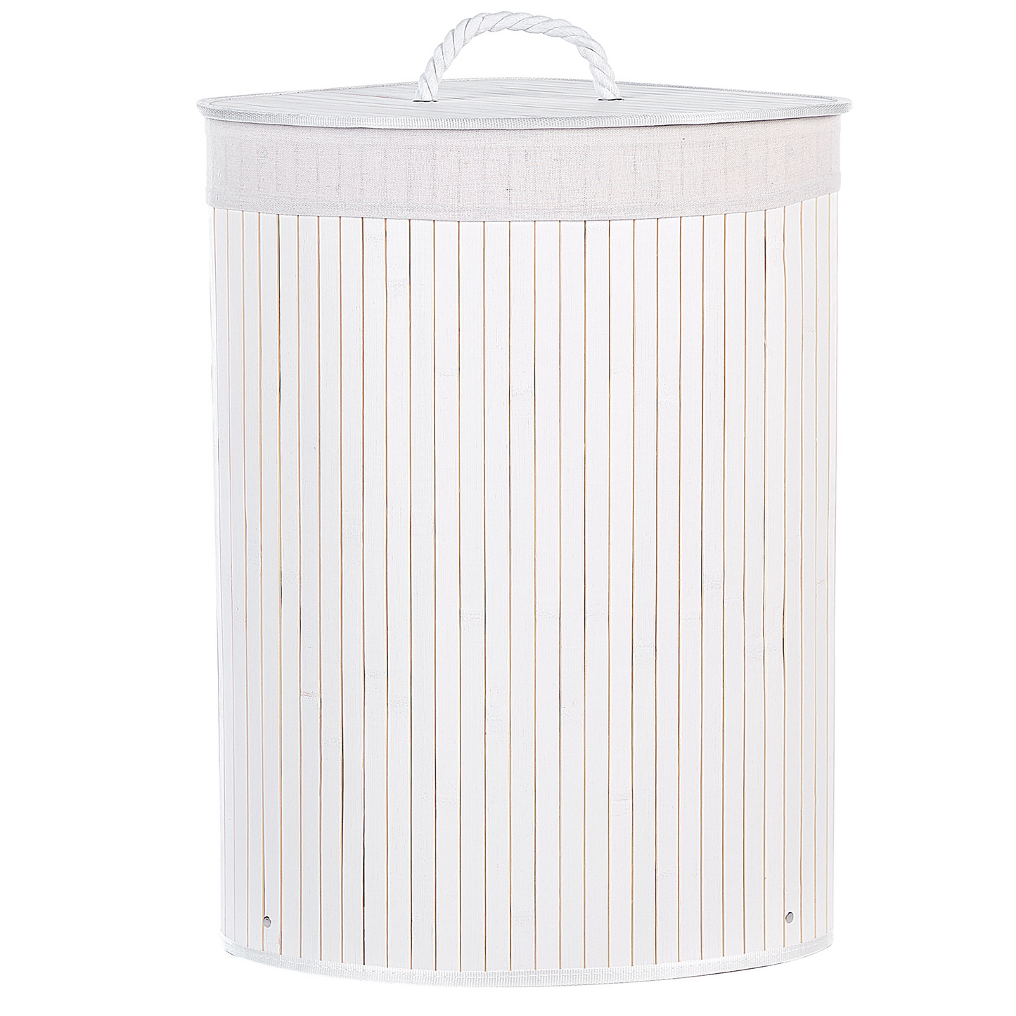 Boho White Bamboo Storage Basket With Lid Laundry Bin