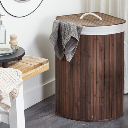 Bamboo Storage Basket With Lid Dark Brown Boho Laundry Bin