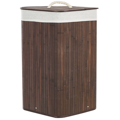 Bamboo Storage Basket With Lid Dark Brown Boho Laundry Bin
