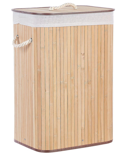 Light Brown Bamboo Laundry Bin With Lid Storage Basket