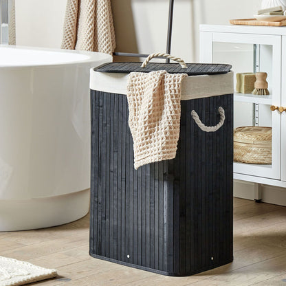 Storage Basket Black With Lid Laundry Bin Boho Style Removable Liner Durable