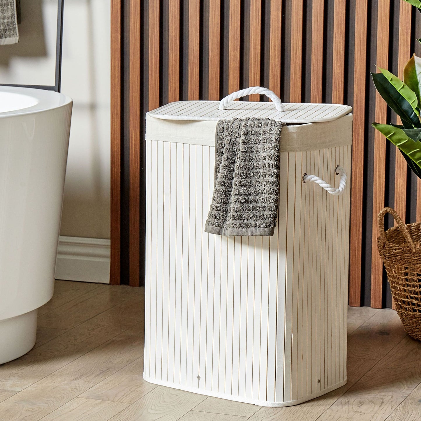 Boho Practical Accessories Bamboo Storage Basket With Lid White