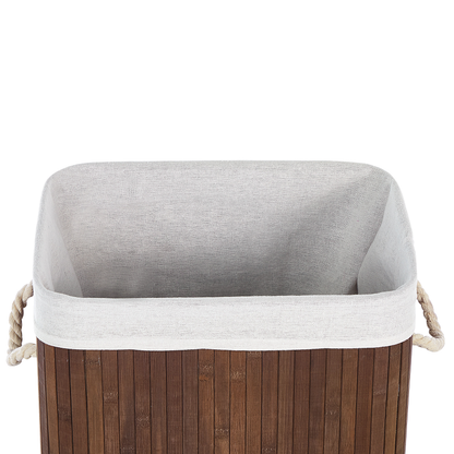 Bamboo Storage Basket With Lid Dark Brown Laundry Bin For Laundry Room Organization