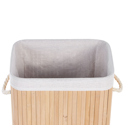 Light Brown Bamboo Laundry Bin With Lid Storage Basket