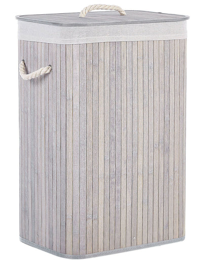 Boho Storage Basket With Lid Bamboo Laundry Bin Light Grey Durable With Removable Liner