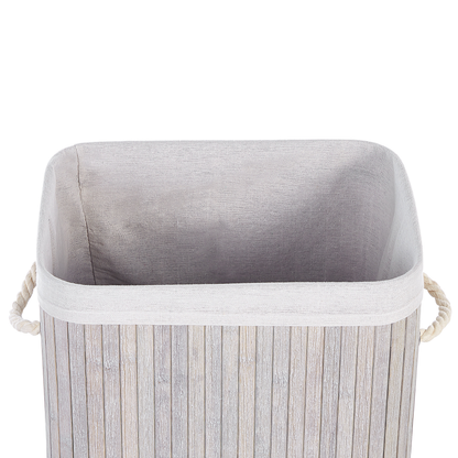 Boho Storage Basket With Lid Bamboo Laundry Bin Light Grey Durable With Removable Liner