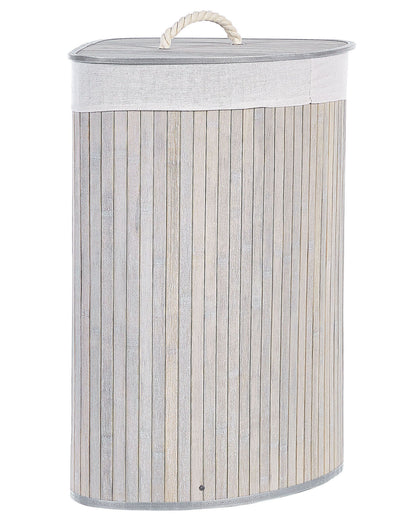 Bamboo Storage Basket With Lid Light Grey Laundry Bin Corner Organizer