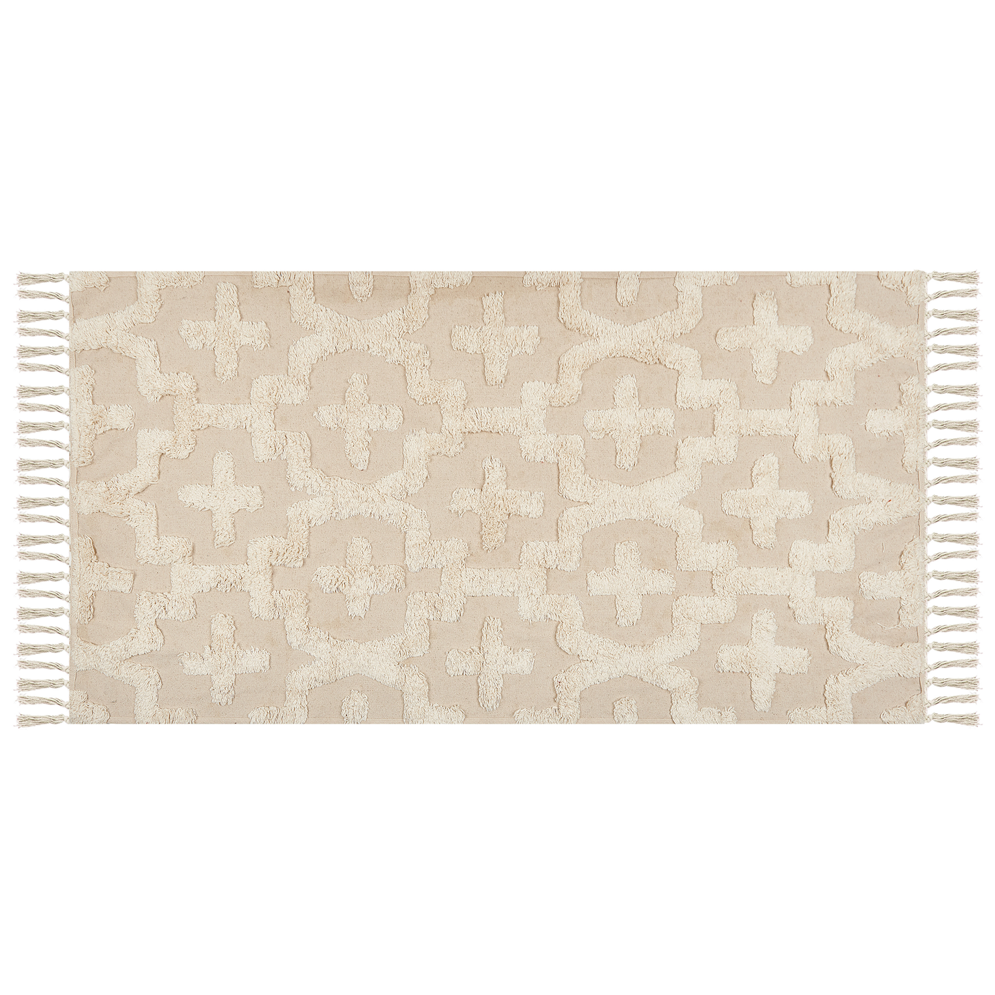 Beige Cotton Area Rug 80 x 150 Shaggy Tufted Geometric
