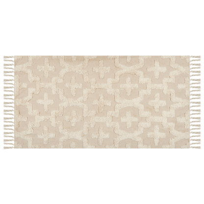 Beige Cotton Area Rug 80 x 150 Shaggy Tufted Geometric
