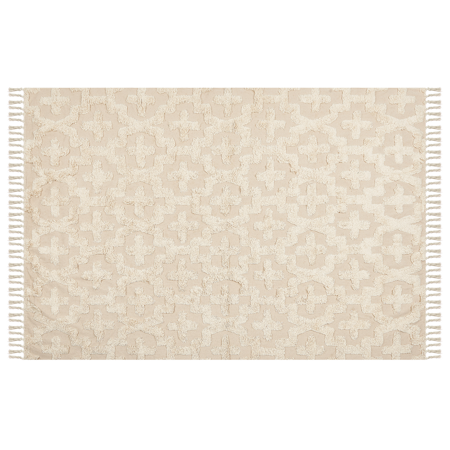 Beige Cotton Area Rug 140 X 200cm Minimalist Tufted Shag Rug Geometric Pattern