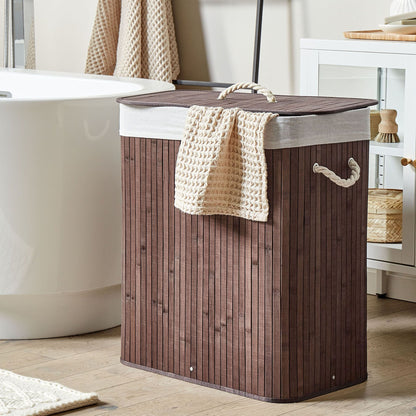 Two-Compartment Laundry Hamper With Lid And Rope Handles