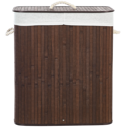 Two-Compartment Laundry Hamper With Lid And Rope Handles