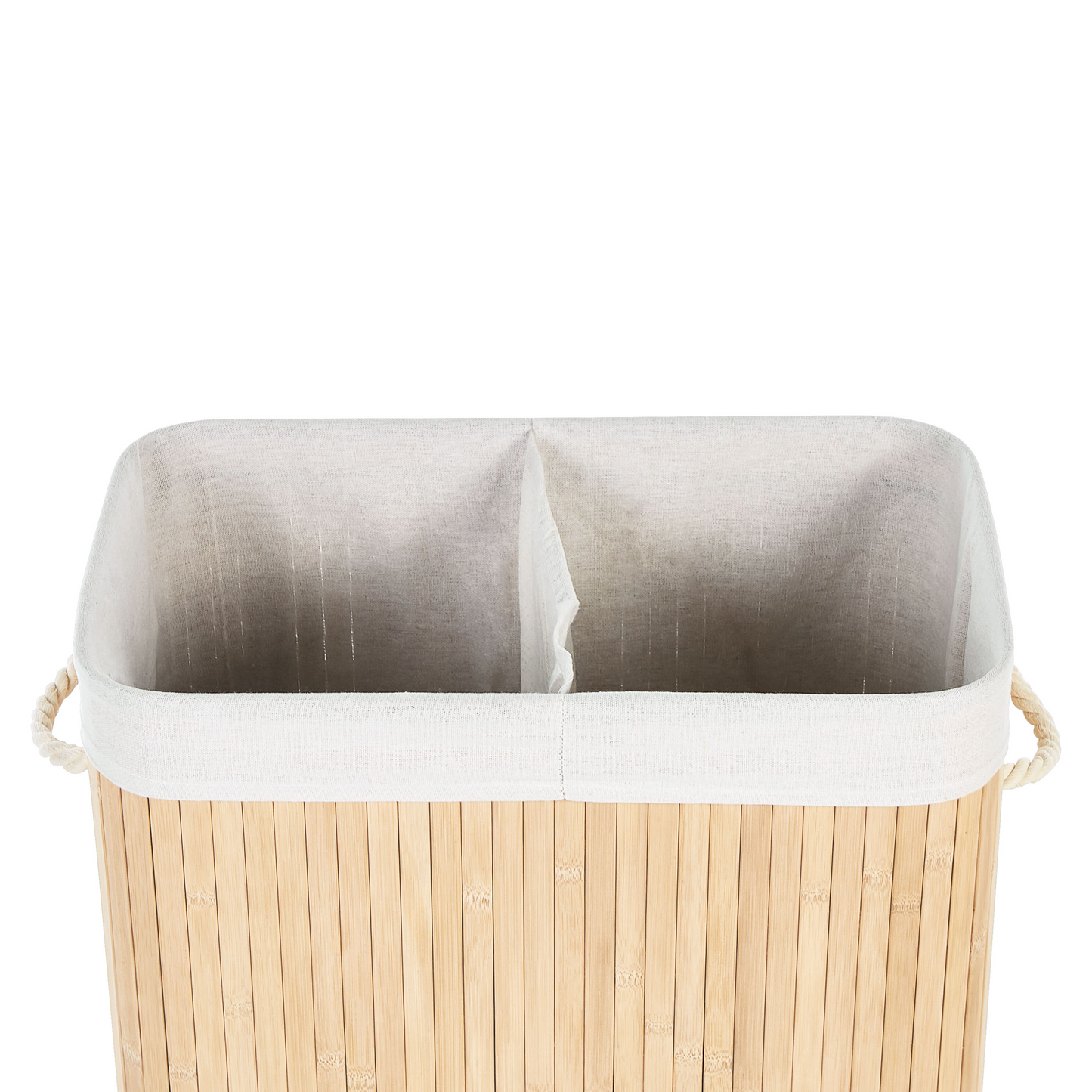 Bamboo Laundry Hamper With Lid Two Compartments Rope Handles Light Brown Natural Finish