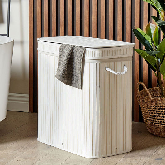 Bamboo Laundry Hamper With Zippered Lid Grey Two Compartments