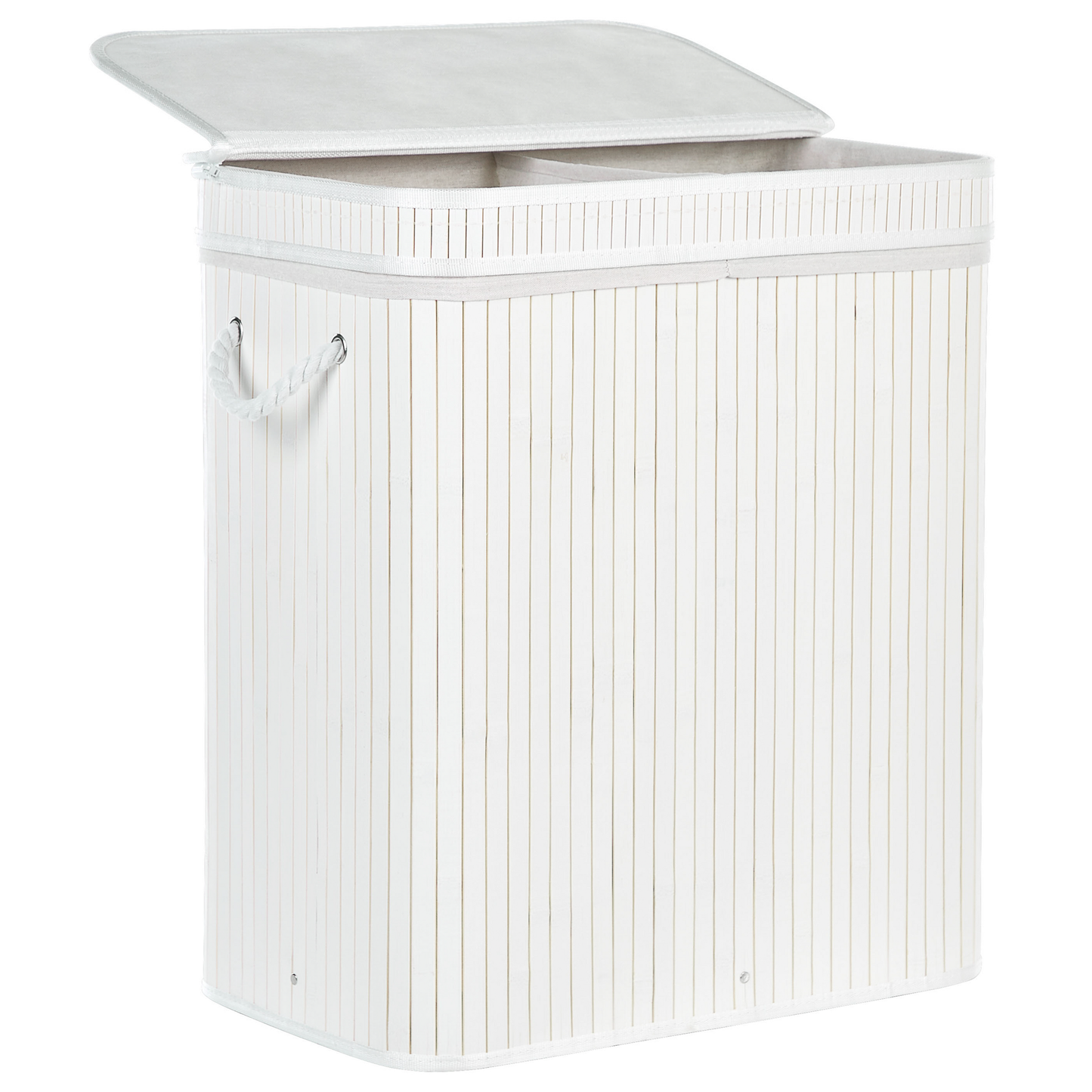 Bamboo Laundry Hamper With Zippered Lid Grey Two Compartments