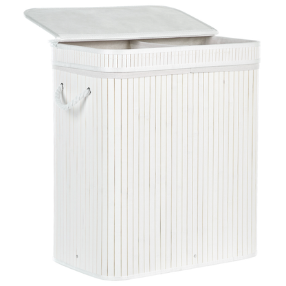 Bamboo Laundry Hamper With Zippered Lid Grey Two Compartments