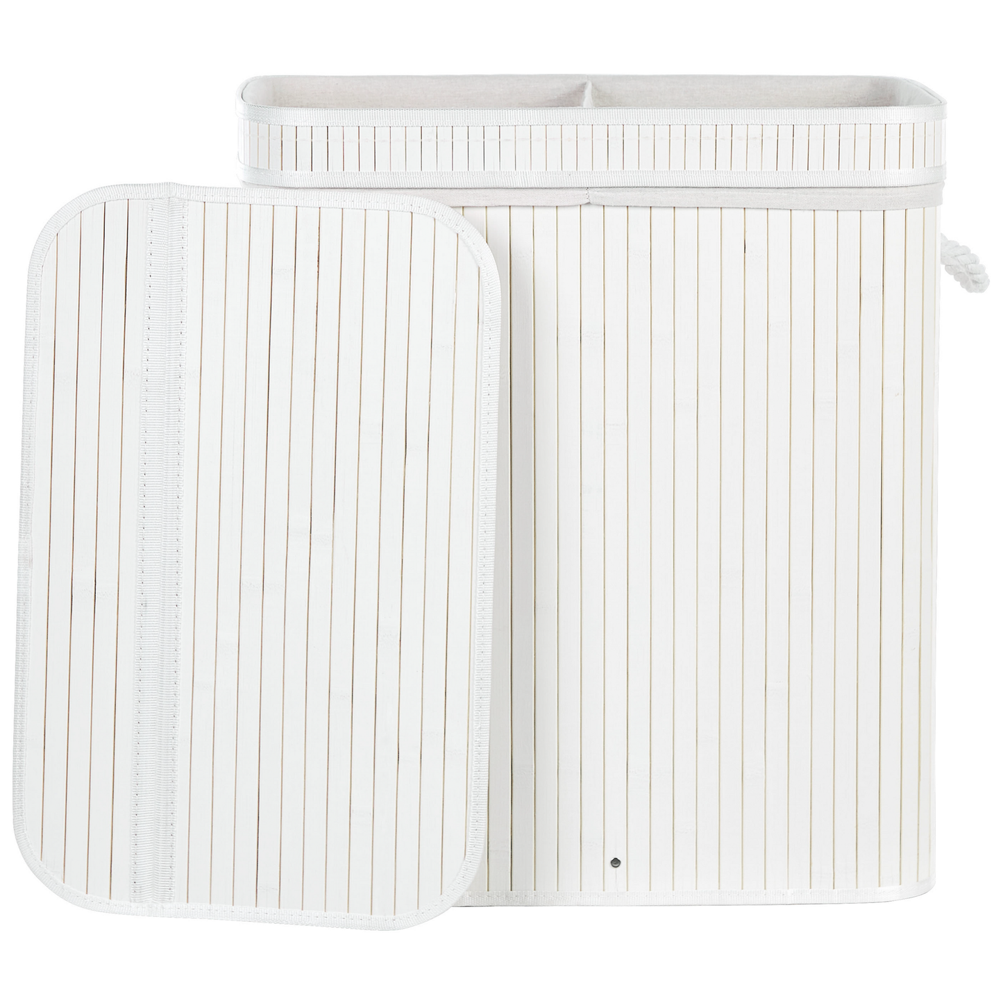 Bamboo Laundry Hamper With Zippered Lid Grey Two Compartments
