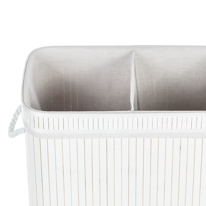 Bamboo Laundry Hamper With Zippered Lid Grey Two Compartments