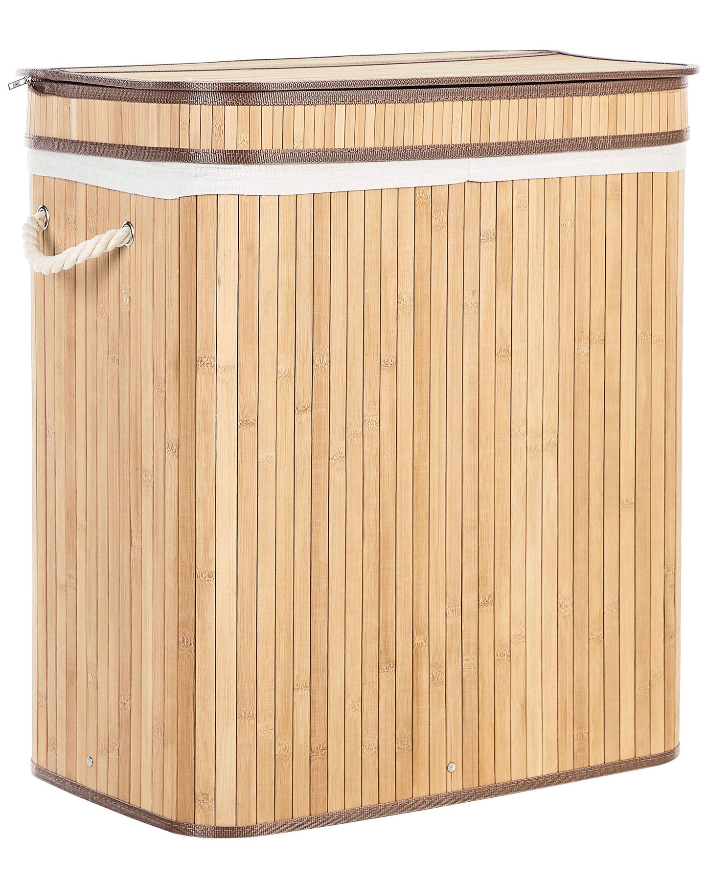 Bamboo Laundry Hamper 2-Compartment Rope Handles Zip Lid