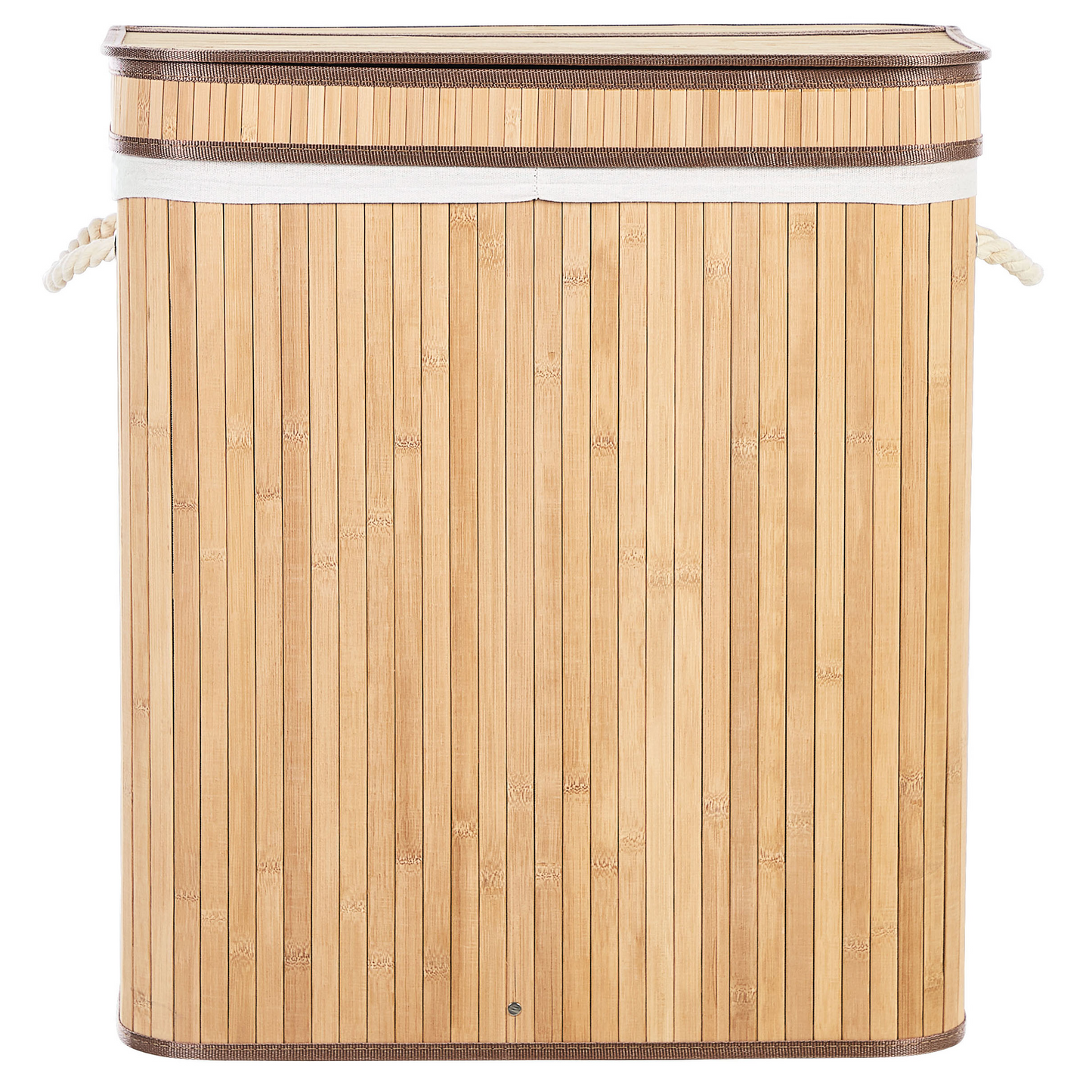 Bamboo Laundry Hamper 2-Compartment Rope Handles Zip Lid