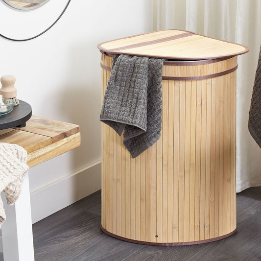 Bamboo Home Corner Basket Zippered Lid Light Brown 2 Compartments