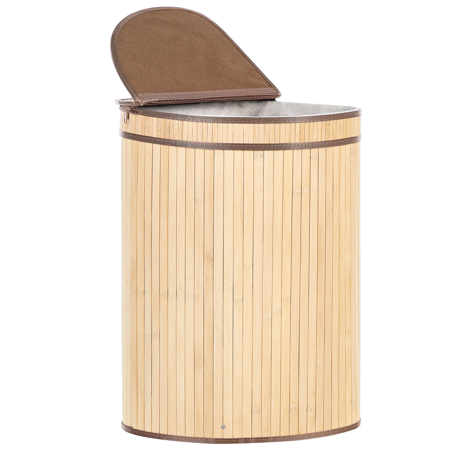 Bamboo Home Corner Basket Zippered Lid Light Brown 2 Compartments