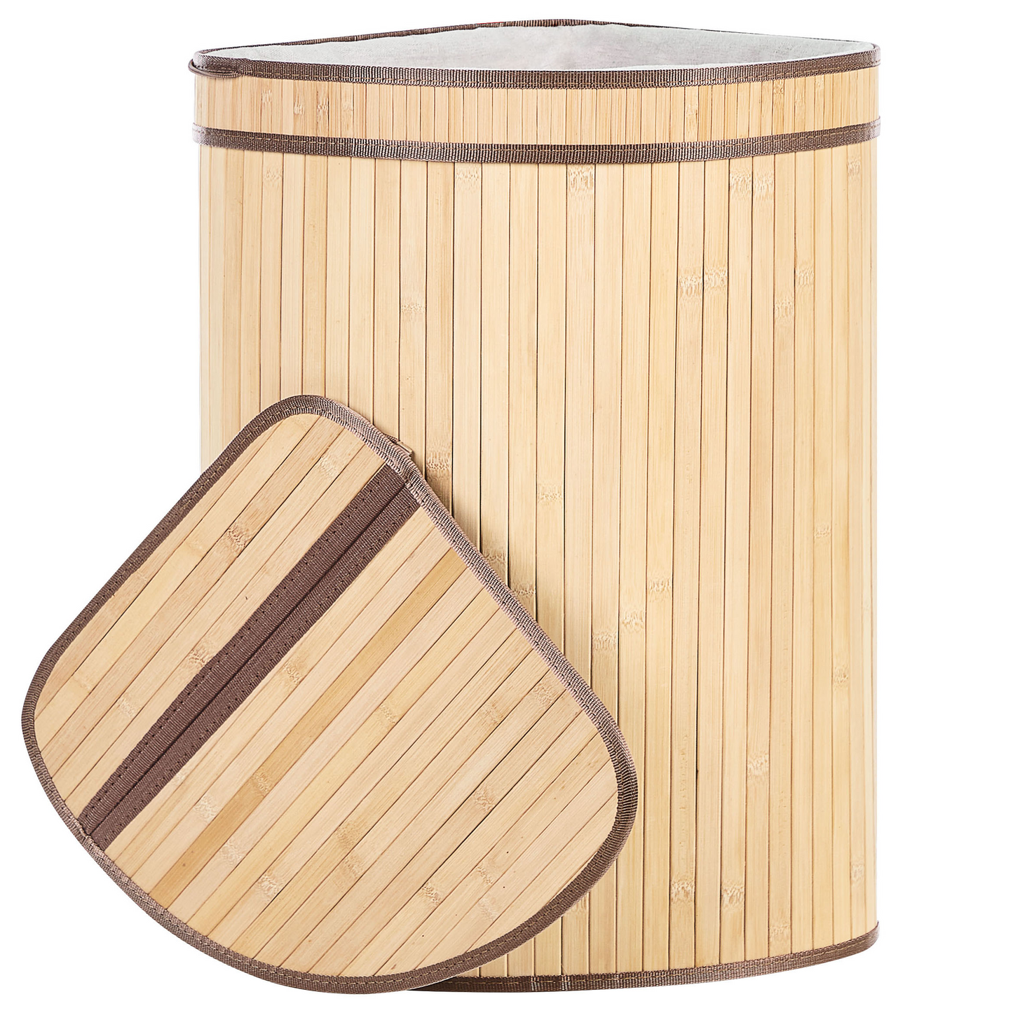 Bamboo Home Corner Basket Zippered Lid Light Brown 2 Compartments