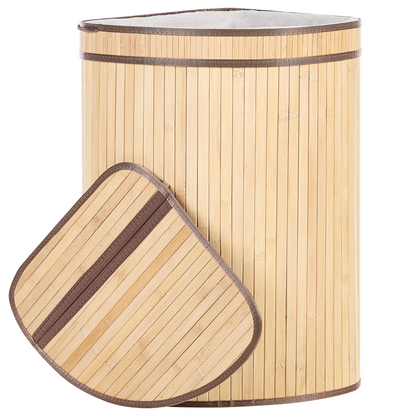 Bamboo Home Corner Basket Zippered Lid Light Brown 2 Compartments