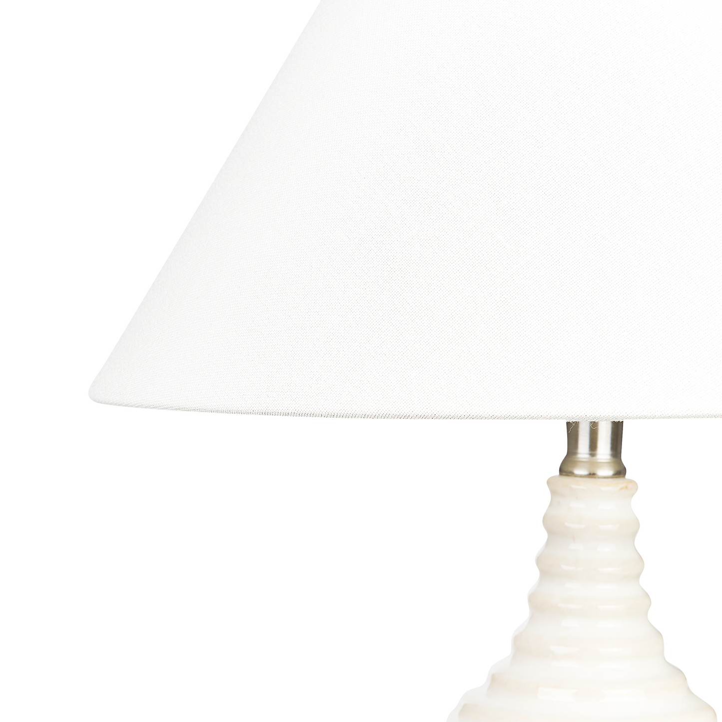 Carved Beige Ceramic Base Table Lamp With Linen Shade