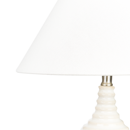 Carved Beige Ceramic Base Table Lamp With Linen Shade
