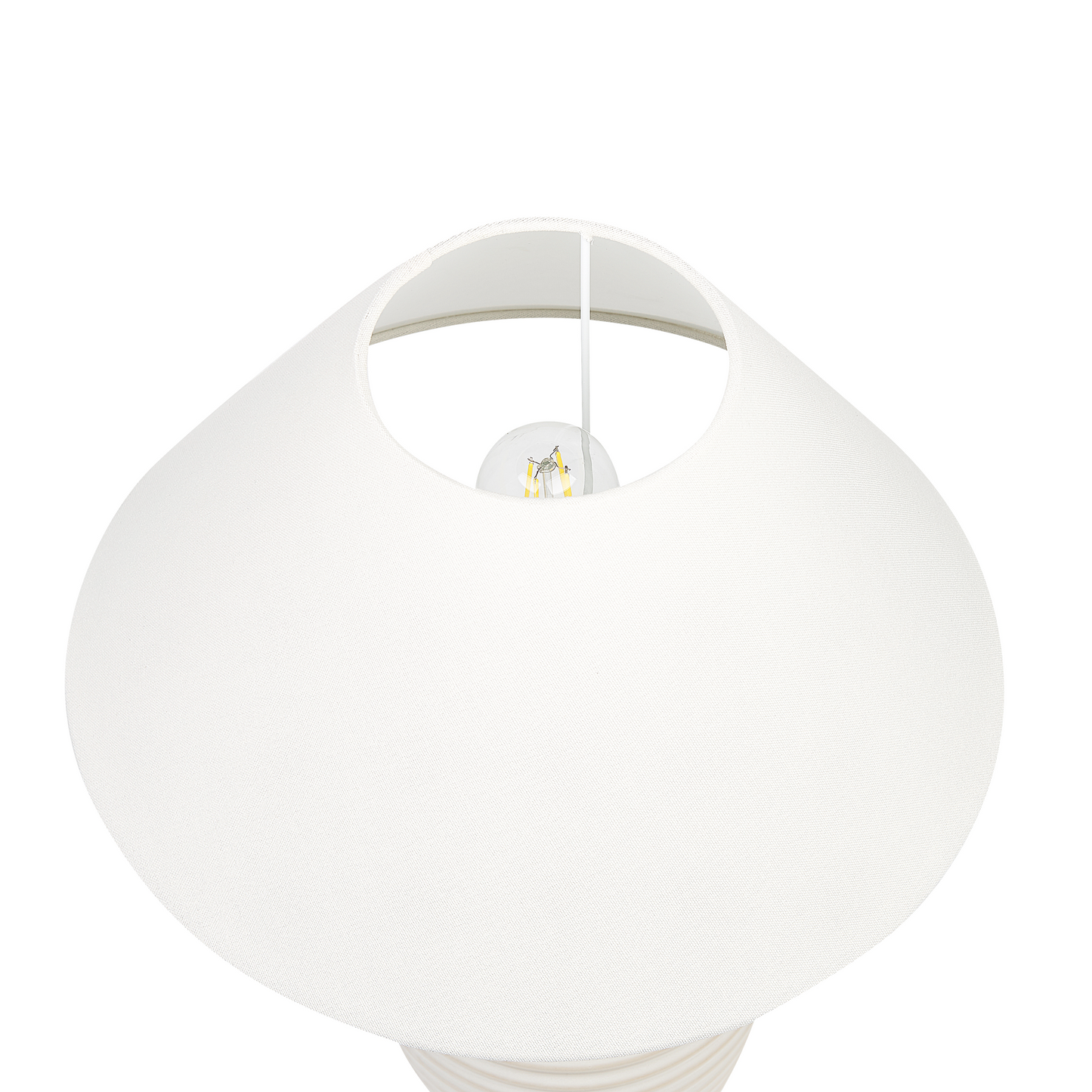 Carved Beige Ceramic Base Table Lamp With Linen Shade