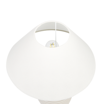 Carved Beige Ceramic Base Table Lamp With Linen Shade