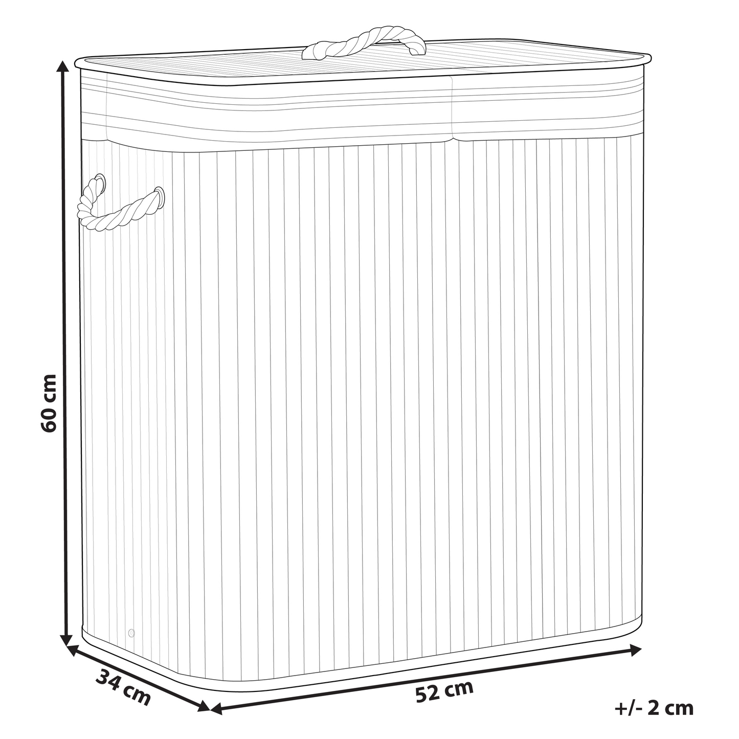 Bamboo Laundry Hamper 2-Compartment Rope Handles Zip Lid