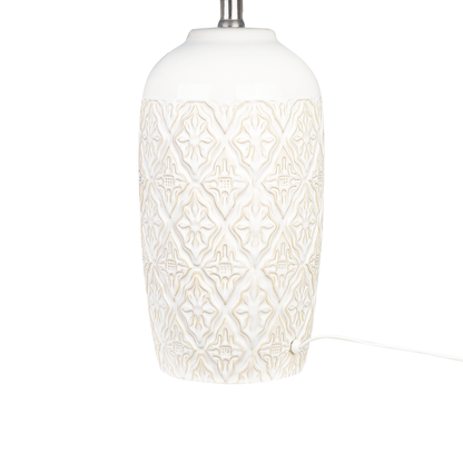 Bedside Table Lamp Beige Ceramic Base Fabric Shade