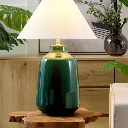 Table Lamp Dark Green Ceramic Base Fabric Shade