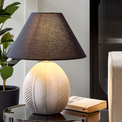 Beige Ceramic Table Lamp With Fabric Shade Bedside Light