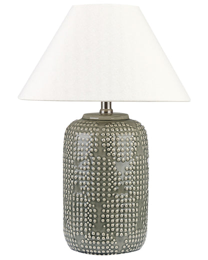 Table Lamp Grey Ceramic Base Fabric Shade Bedside Light
