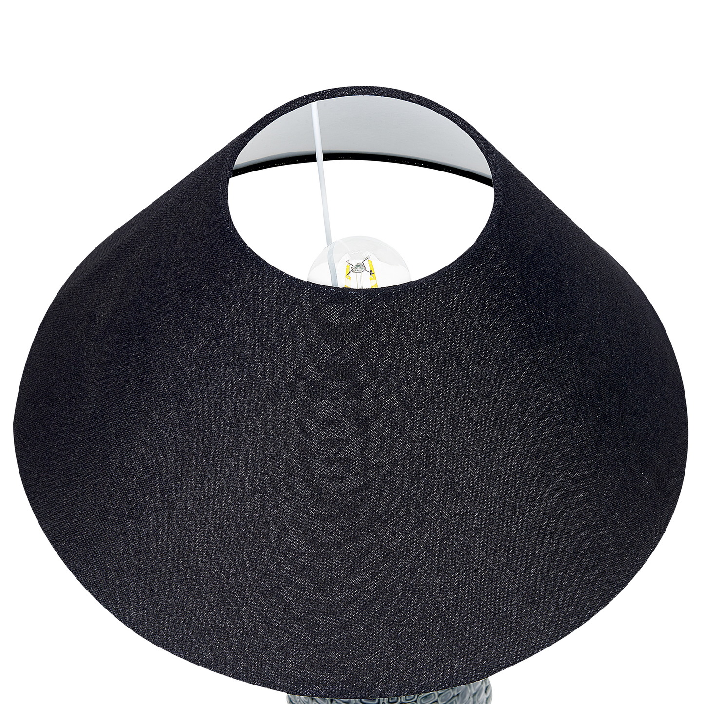 Table Lamp Dark Blue Ceramic Base Linen Shade Bedside