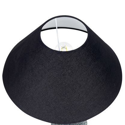 Table Lamp Dark Blue Ceramic Base Linen Shade Bedside