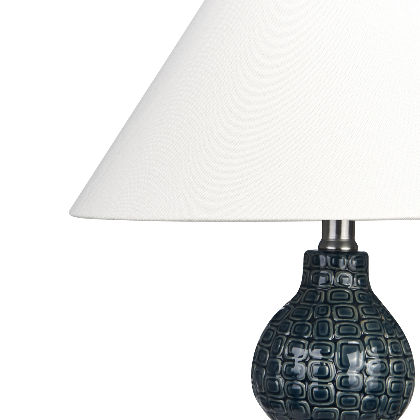 Table Lamp Dark Blue Ceramic Base White Linen Shade