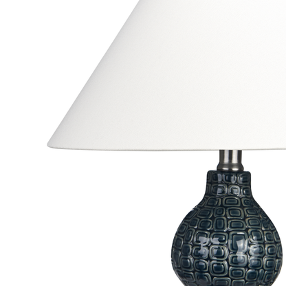 Table Lamp Dark Blue Ceramic Base White Linen Shade