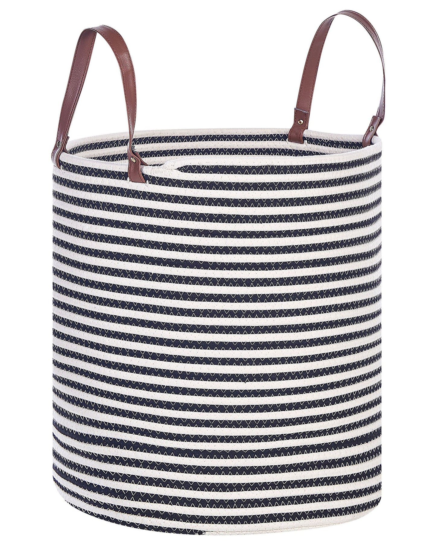 Cotton Storage Basket White Black Stripe Handmade With Handles