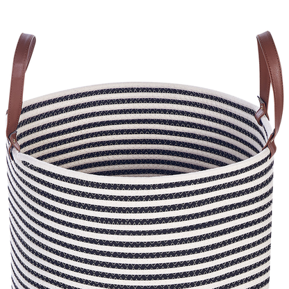 Cotton Storage Basket White Black Stripe Handmade With Handles