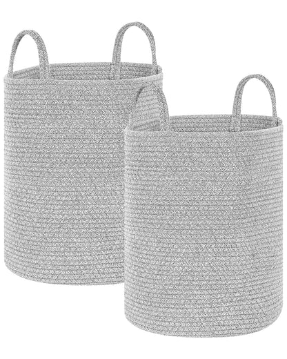 Handmade Grey Cotton Baskets Set Of 2 With Handles