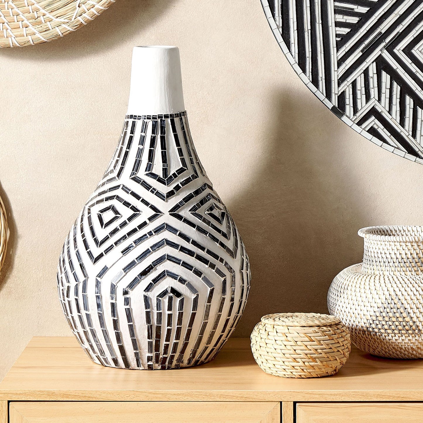 Arden Home Vase Black And White Terracotta Stoneware With Glass Inlay