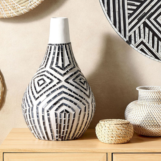 Arden Home Vase Black And White Terracotta Stoneware With Glass Inlay