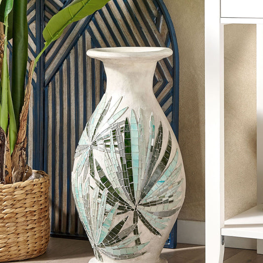 Decorative Vase Off White Terracotta Stoneware Mosaic Floor Vase For Dried Flowers