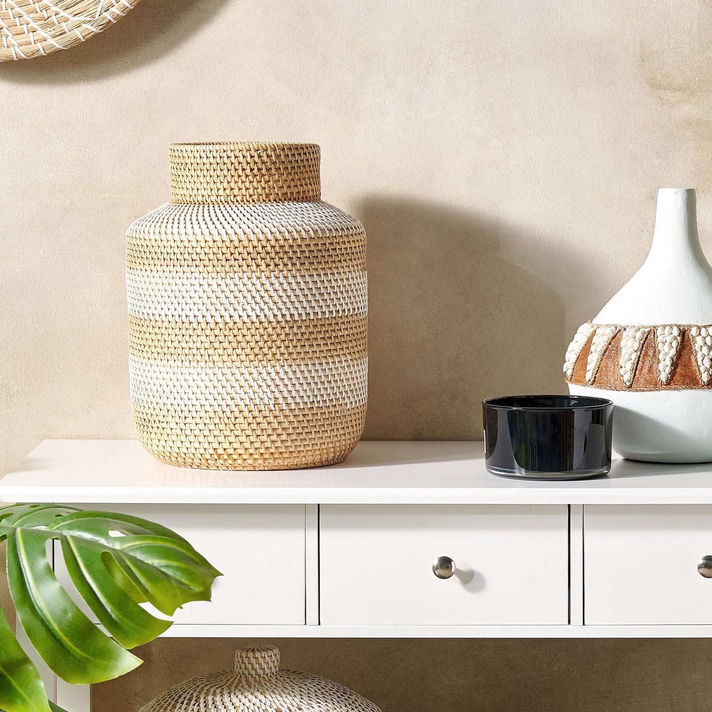 Rattan Vase Beige White Natural Style Home Decor
