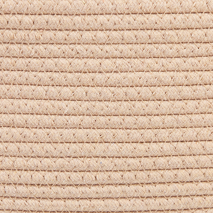 Beige Cotton Storage Baskets Set of 2 With PU Leather Handles